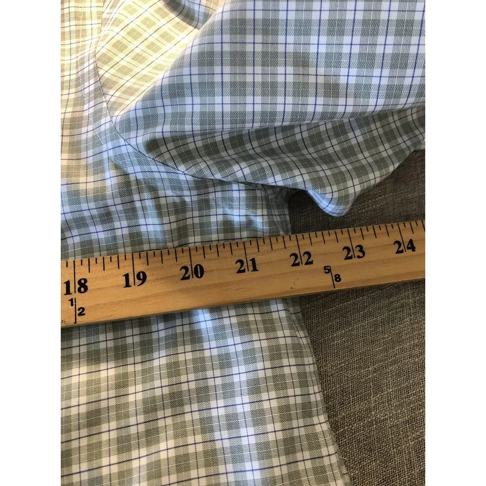 Hawes & Curtis Shirt Mens 16 34 Green Plaid Classic Fit Non-Iron Long Sleeve